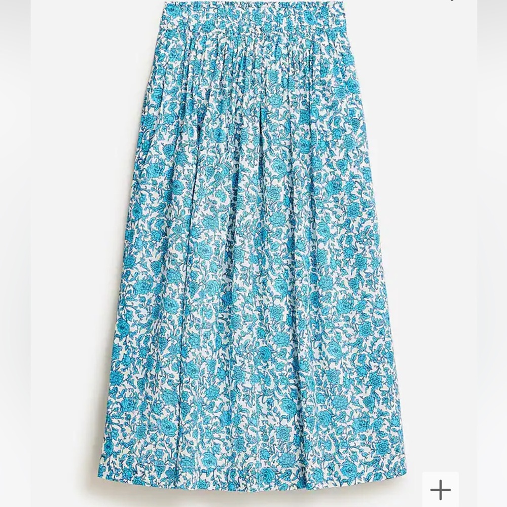 NWT J. Crew Smocked Waist Voile Midi Skirt Blue Blooms Block Print Size XS